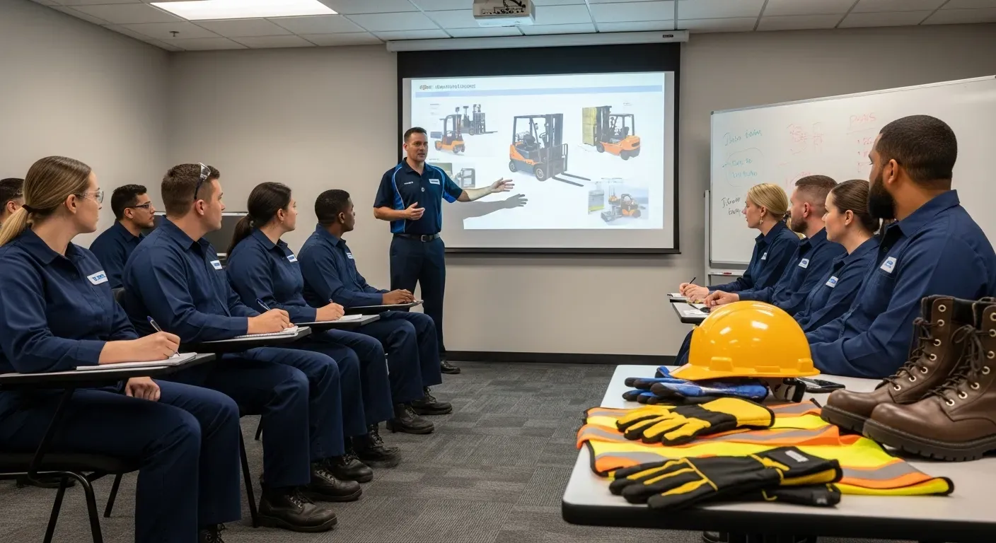 Treinamento prático de empilhadeira com instrutor capacitado